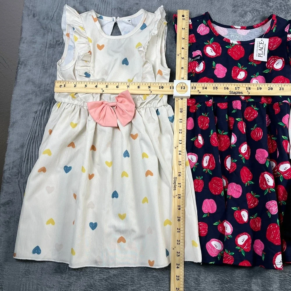 Childrens Place Shein Girls Dress Lot 3 5T Apple Heart Flutter Sleeve Ribbed